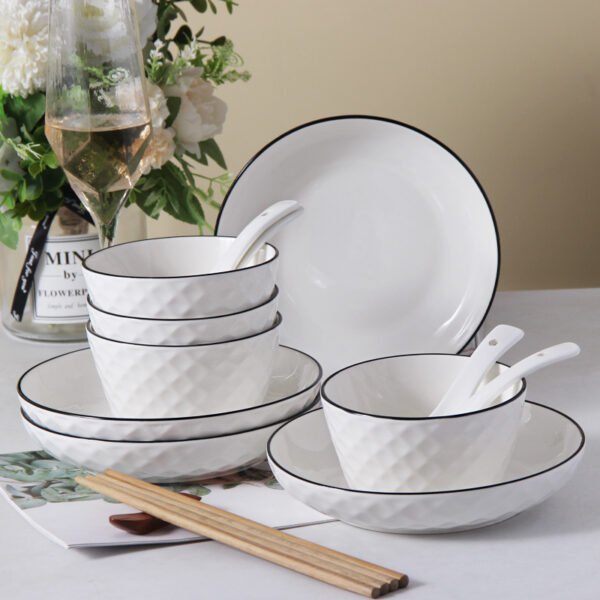 Wanxiang black line premium product 16 pieces diamond underglaze dish set Japanese-style home Jingdezhen ceramic tableware bowl plate noodle bowl soup bowl couple bowl chopsticks dish combination soup bowl spoon bowlt