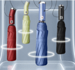 Fully automatic umbrella with flashlight LED light rotating lighting one-button opening and closing three-fold umbrella black glue sunscreen umbrella - Image 2