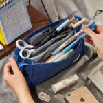 ins Japanese solid color zipper canvas dirt-resistant pencil case