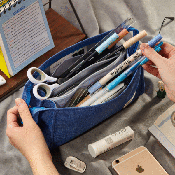 ins Japanese solid color zipper canvas dirt-resistant pencil case