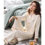 Nanjiren pajamas women's spring, autumn and winter solid color cotton ladies home service cardigan long-sleeved pajama pants trousers suit L - Image 3
