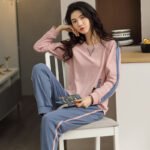 Nanjiren Pajamas Women's Autumn and Winter Solid Color Cotton Ladies Homewear Large Size Loose Long-sleeved Pajamas Spring and Autumn Sports Suit XL - Image 2